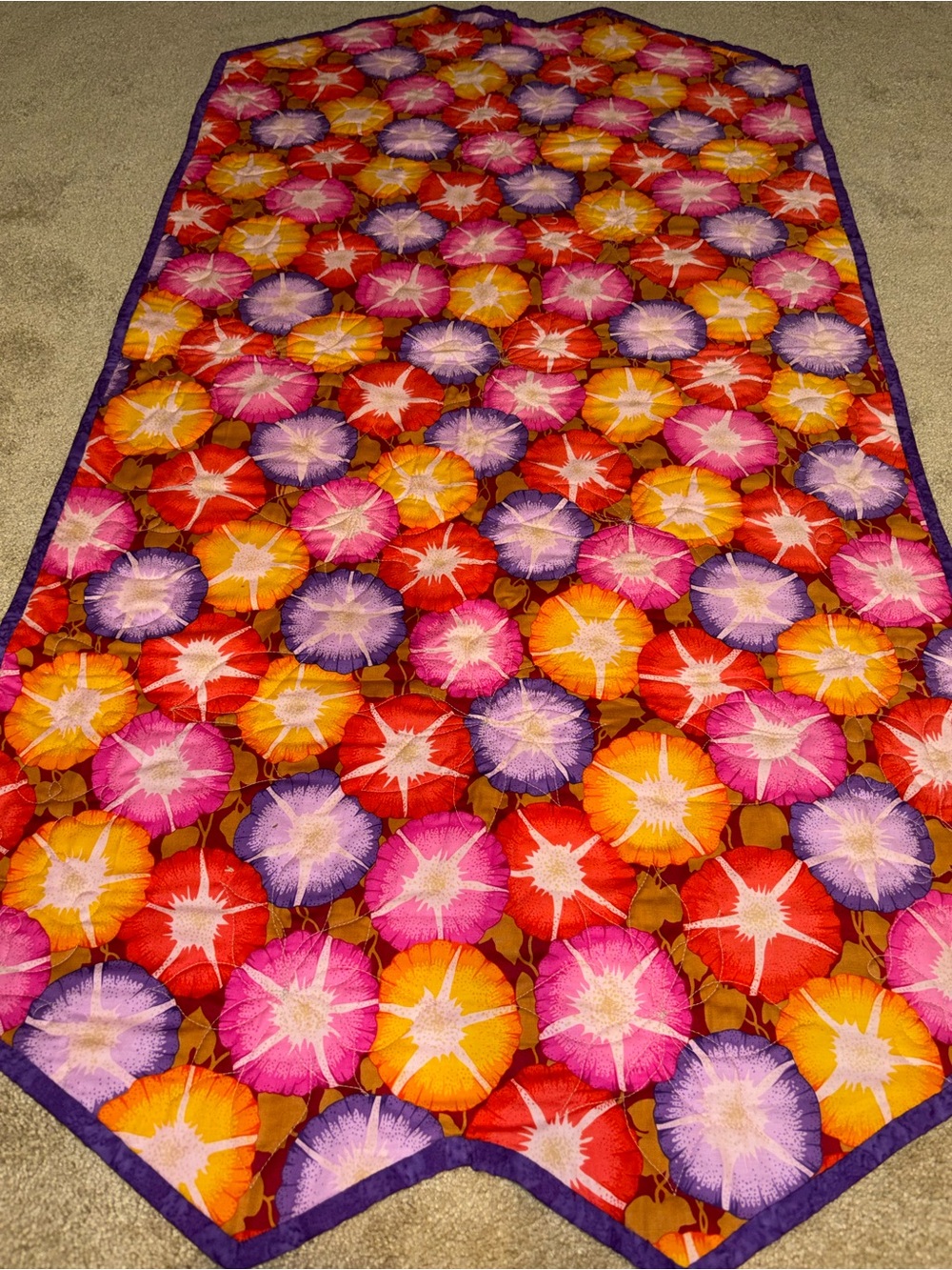 Handmade White Multicolor Hexagon Quilt Table Runner - Picture 5 of 5